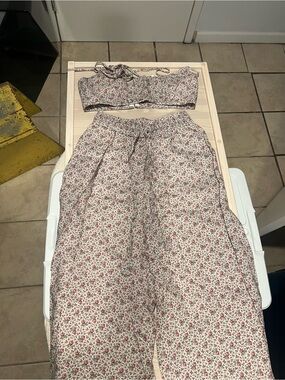 Zimmermann Cream Wide-Leg Floral Pants with Red Print